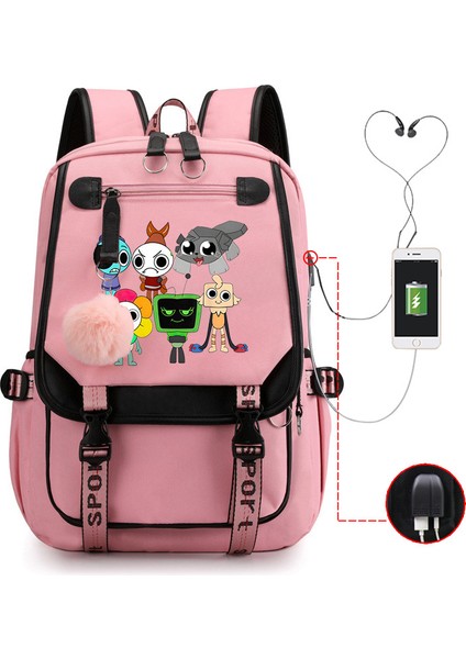 Yeni 2025 Karikatür Oyun Baskı Ilkokul Öğrencileri Okul Çantası Büyük Kapasiteli Renk Unisex Modelleri USB Omuz Çantası Vurmak (Yurt Dışından)