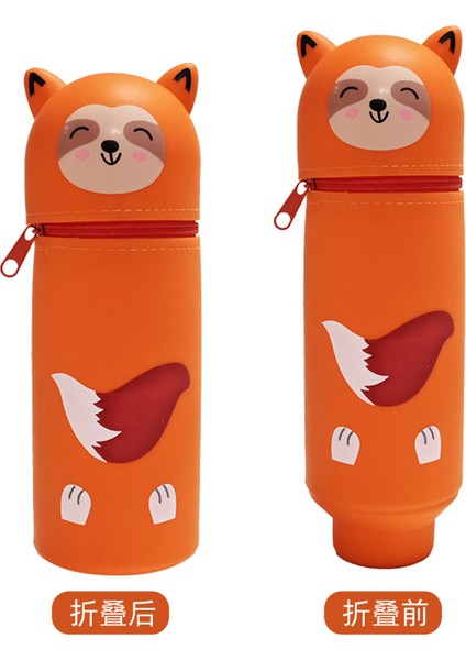 Karikatür Silikon Geri Çekilebilir Kalem Tutucu Kalem Çantası Büyük Kapasiteli Öğrenci Kalem Kırtasiye Saklama Kutusu Sevimli Hayvan Zip Çanta Alt (Yurt Dışından)