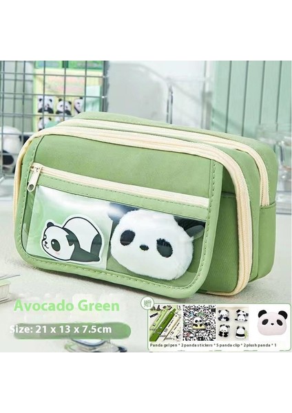 Panda Geliyor Çok Katmanlı Kalem Çantası Niş Gelişmiş Basit Sevimli Kırtasiye Saklama Çantası Büyük Kapasiteli Kalem Çantası Ilkokul ve Ortaokul (Yurt Dışından)