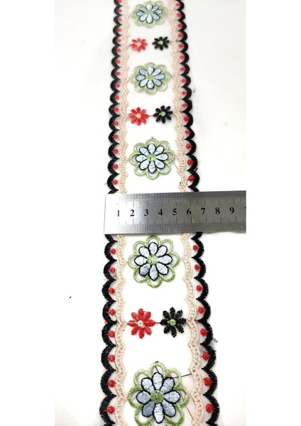 Renkli Çiçekli Tüllü Şerit Dantel