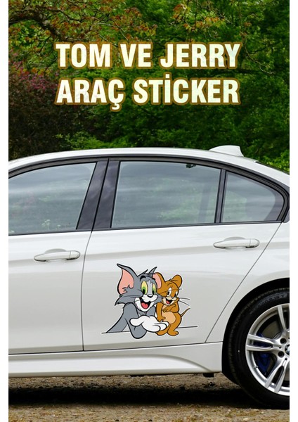 Tom ve Jeryy Araç Sticker, Kendinden Yapışkanlı Sticker 45 x 35 cm