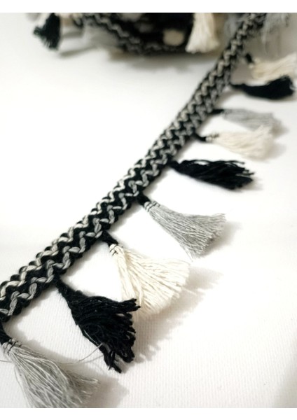 Siyah Ekru Gri Püskül Saçak