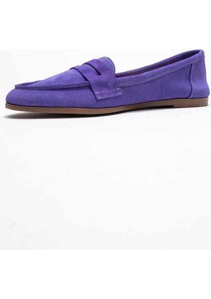 F02 Eflatun Süet Hakiki Deri Kadın Loafer Ayakkabı fırsatları