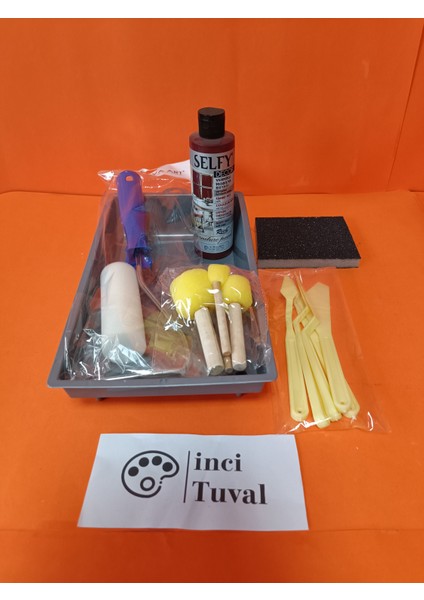 Mobilya Set Ahşap Boyama Selfy Decor Burgundy 240CC Boya Kendinden Vernik Ponpon Rulo Spatula