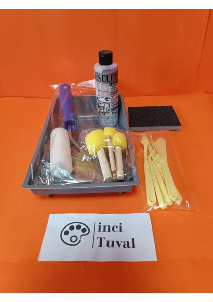 Mobilya Set Ahşap Boyama Selfy Decor Lilyum 240CC Boya Kendinden Vernik Ponpon Rulo Spatula