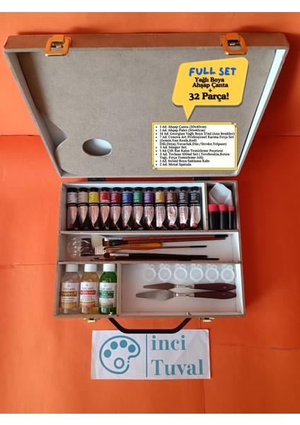 Georgian Full Box Yağlı Boya Ahşap Çantalı Set Taşıma Fırça Spatula Terebentin Yağ Paletli Boya Kabı