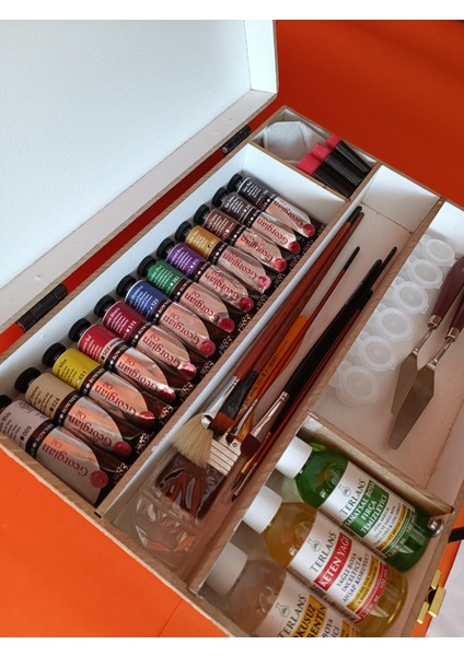 Georgian Full Box Yağlı Boya Ahşap Çantalı Set Taşıma Fırça Spatula Terebentin Yağ Paletli Boya Kabı modelleri