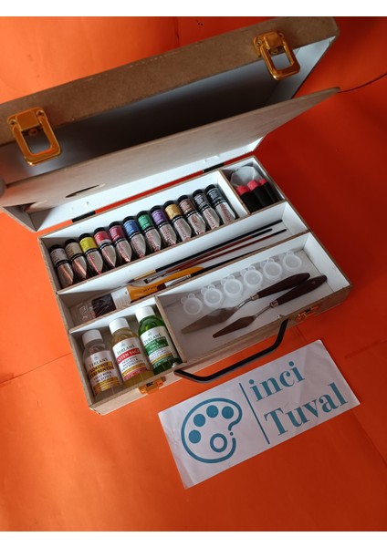 Georgian Full Box Yağlı Boya Ahşap Çantalı Set Taşıma Fırça Spatula Terebentin Yağ Paletli Boya Kabı