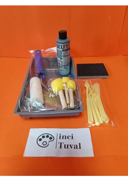 Mobilya Set Ahşap Boyama Selfy Decor Italyan Gri 240CC Boya Kendinden Vernik Ponpon Rulo Spatula