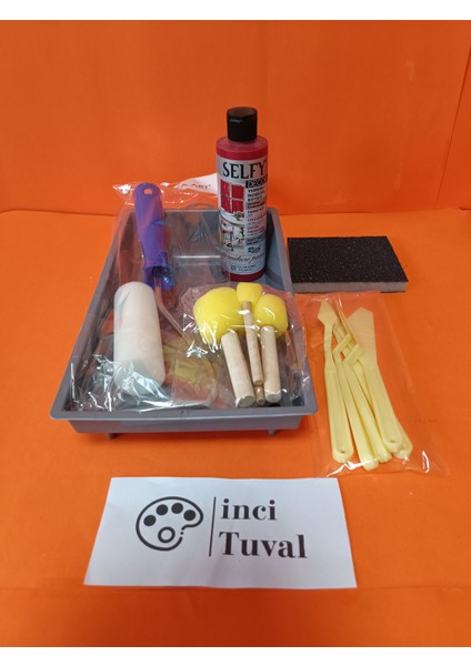 Mobilya Set Ahşap Boyama Selfy Decor Italyan Kırmızı 240CC Boya Kendinden Vernik Ponpon Rulo Spatula