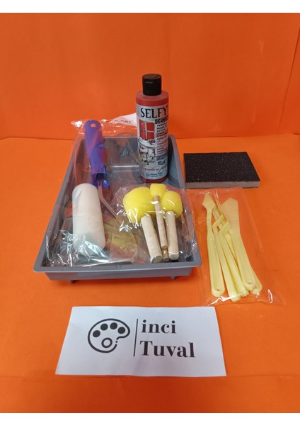 Mobilya Set Ahşap Boyama Selfy Decor Kardinal Kırmızı 240CC Boya Kendinden Vernik Ponpon Rulo Spatula