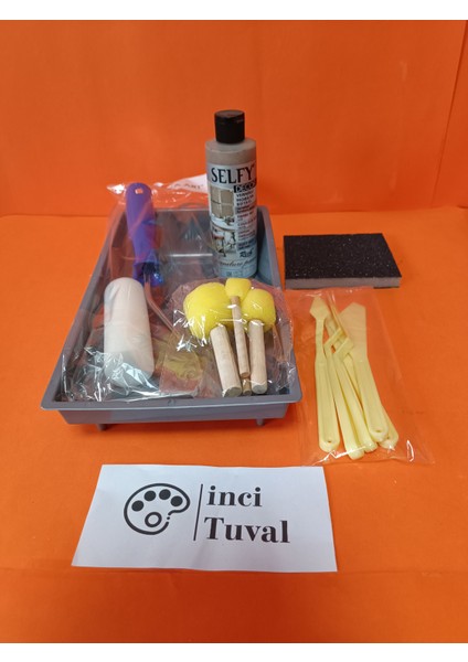 Mobilya Set Ahşap Boyama Selfy Decor Latte 240CC Boya Kendinden Vernik Ponpon Rulo Spatula