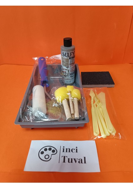 Mobilya Set Ahşap Boyama Selfy Decor Vizon 240CC Boya Kendinden Vernik Ponpon Rulo Spatula