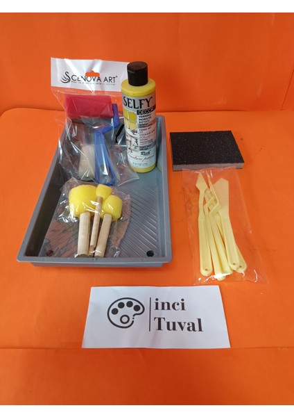 Mobilya Set Ahşap Boyama Selfy Decor Roma Sarısı 240CC Boya Kendinden Vernik Ponpon Çift Rulo