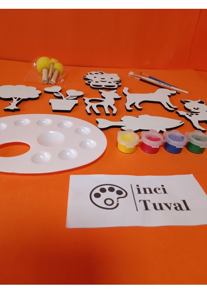 7 Adet Büyük Boy Hayvan Bitki Çiçek Figür Okul Öncesi Etkinlik Ahşap Oyuncak Akrilik Boya Fırça Seti fiyatları