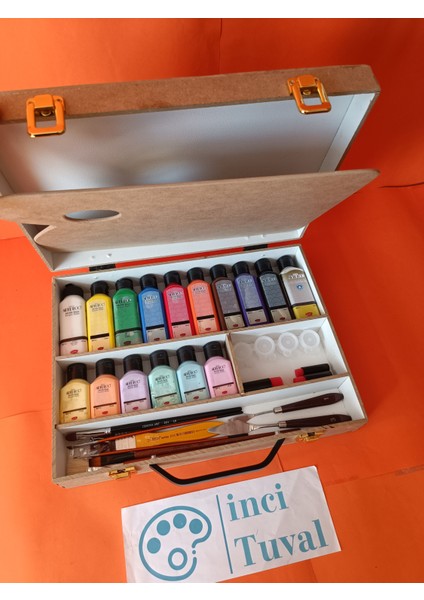 Artdeco Full Box Akrilik Boya Ahşap Çantalı Set Taşıma Fırça Spatula Terebentin Yağ Palet Boya Kabı fırsatları