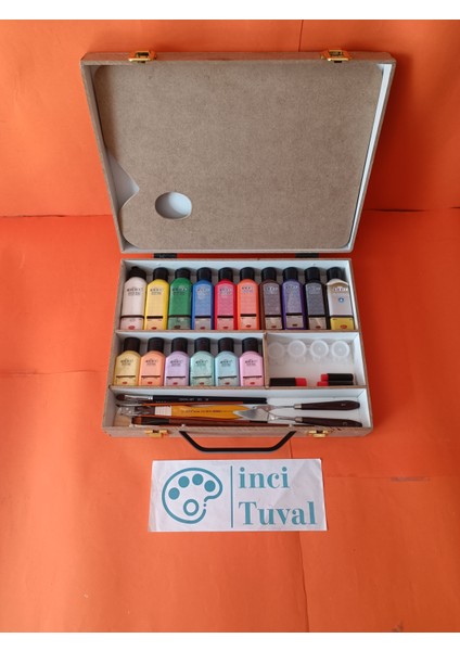 Artdeco Full Box Akrilik Boya Ahşap Çantalı Set Taşıma Fırça Spatula Terebentin Yağ Palet Boya Kabı