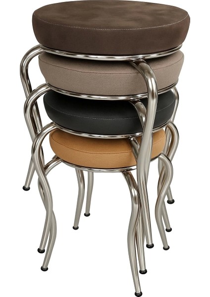 Paslanmaz Krom Ayaklı Deri Tabure 4 Adet Karışık Renk