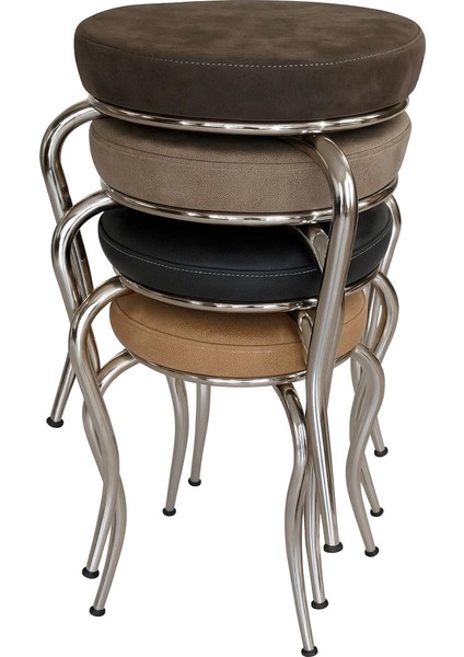 Paslanmaz Krom Ayaklı Deri Tabure 4 Adet Karışık Renk fiyatları