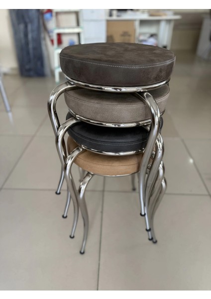 Paslanmaz Krom Ayaklı Deri Tabure 4 Adet Karışık Renk modelleri