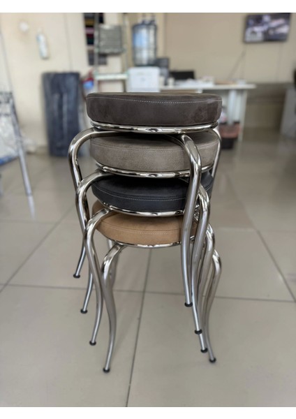 Paslanmaz Krom Ayaklı Deri Tabure 4 Adet Karışık Renk fırsatları