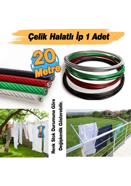 Balkon Çamaşır Kurutma Halatı Çelik Halat Kupeşte Asma Çelik Çamaşır Ipi 20 Metre Korkuluk Askısı Ip