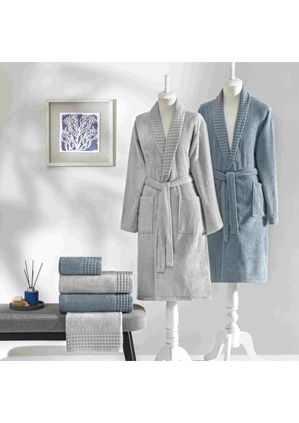 Chain Pure Cotton Pamuk Aile Seti Gri Mavi Xxl