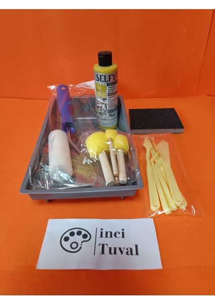 Mobilya Set Ahşap Boyama Selfy Decor Roma Sarısı 240CC Boya Kendinden Vernik Ponpon Rulo Spatula