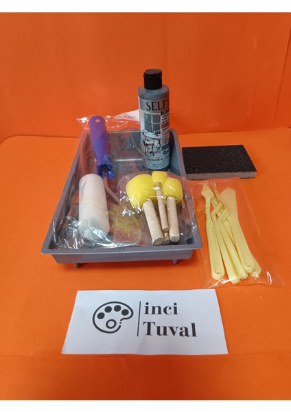 Mobilya Set Ahşap Boyama Selfy Decor Royal Gri 240CC Boya Kendinden Vernik Ponpon Rulo Spatula
