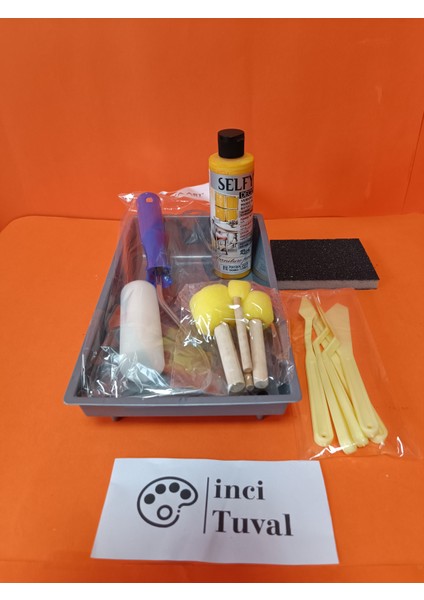 Mobilya Set Ahşap Boyama Selfy Decor Portakal Çiçeği 240CC Boya Kendinden Vernik Ponpon Rulo Spatula