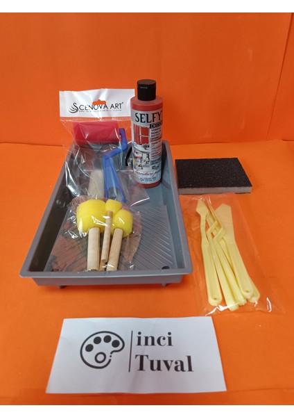 Mobilya Set Ahşap Boyama Selfy Decor Kardinal Kırmızı 240CC Boya Kendinden Vernik Ponpon Çift Rulo