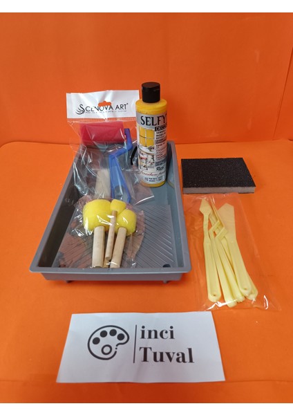 Mobilya Set Ahşap Boyama Selfy Decor Portakal Çiçeği 240CC Boya Kendinden Vernik Ponpon Çift Rulo
