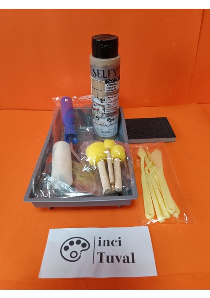 Mobilya Set Ahşap Boyama Selfy Decor Bambu 500CC Boya Kendinden Vernik Ponpon Rulo Spatula