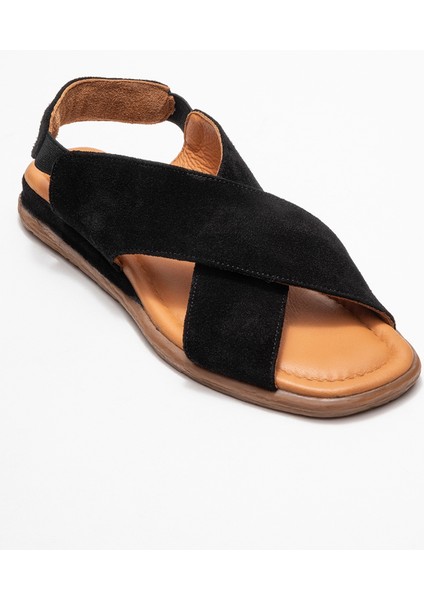 706 Hakiki Deri Siyah Süet Kadın Sandalet modelleri