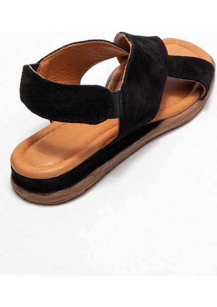 706 Hakiki Deri Siyah Süet Kadın Sandalet indirimleri