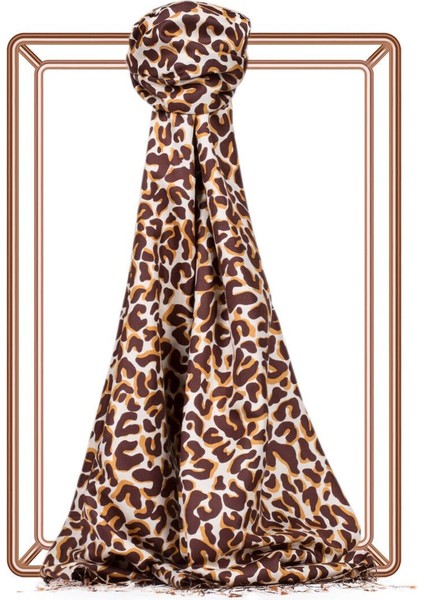 Kahve Leopar Desenli Ipek Şal