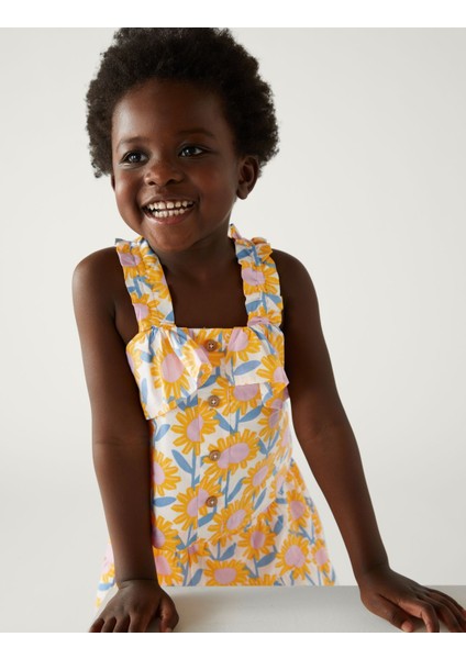 Saf Pamuklu Çiçek Desenli Bluz (2-8 Yaş)