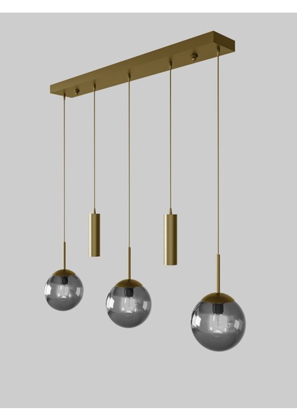 Nara Eskitme Metal Gövdeli 5'li Modern Sıralı Sarkıt Avize- 2 Spot LED 3 Füme Cam Küre Avize fiyatları