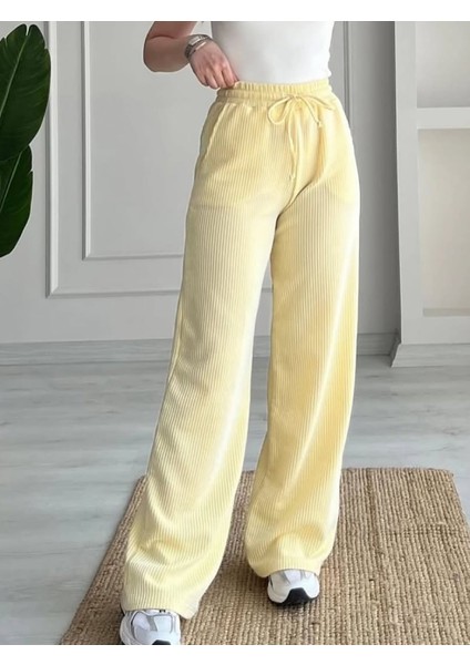 Unisex Su Yolu Çizgili Keten Karışımlı Pantolon