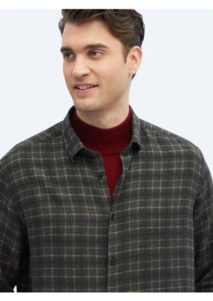 Antrasit Kareli Regular Fit Dokuma Casual Gömlek fiyatları