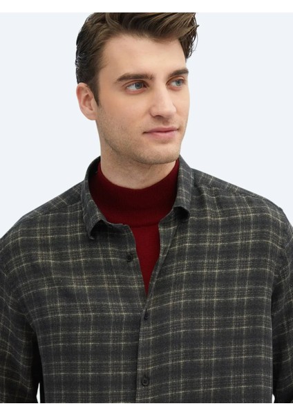 Antrasit Kareli Regular Fit Dokuma Casual Gömlek modelleri
