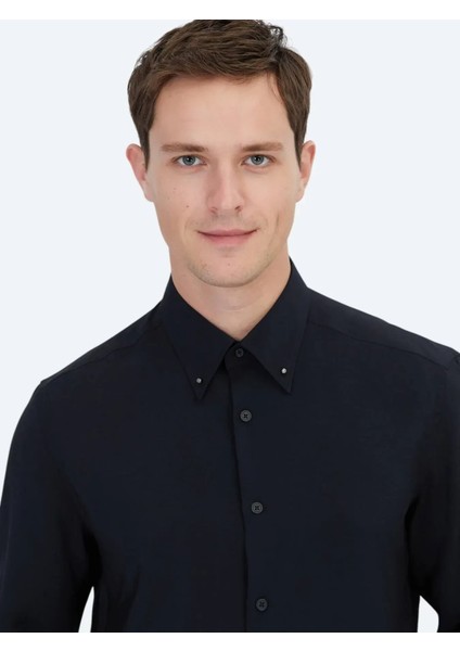 Siyah Regular Fit Dokuma Casual Gömlek modelleri