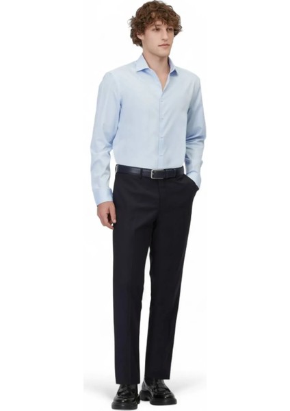 Koyu Mavi Düz Regular Fit Dokuma Klasik %100 Pamuk Gömlek