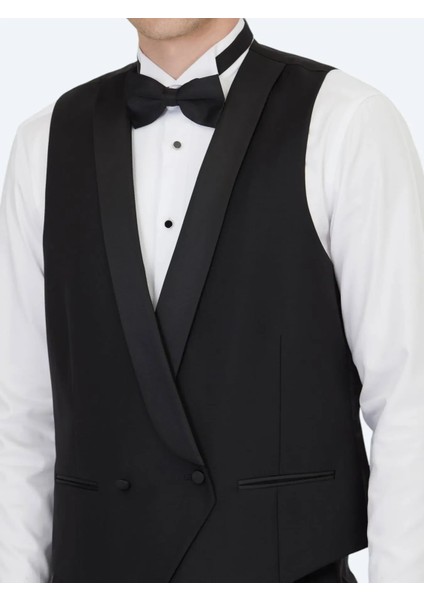 Siyah Slim Fit Şal Yaka Klasik Yelek fiyatları