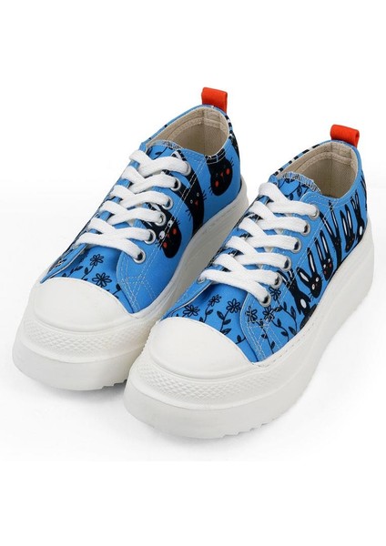 Kadın Vegan Mavi Kalın Taban Sneakers - Line Of Rabbits Tasarım
