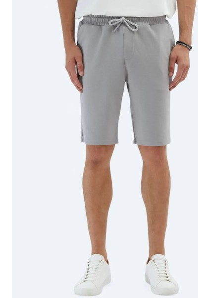 Gri Düz Örme Jogging Fit Spor Bermuda