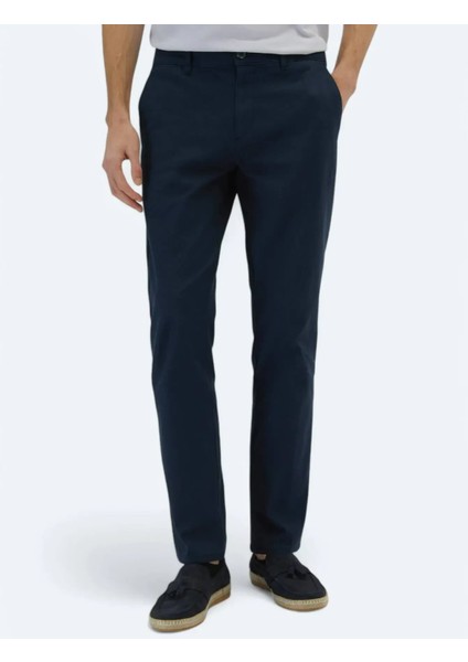Lacivert Düz Dokuma Regular Fit Casual Pamuk Karışımlı Pantolon