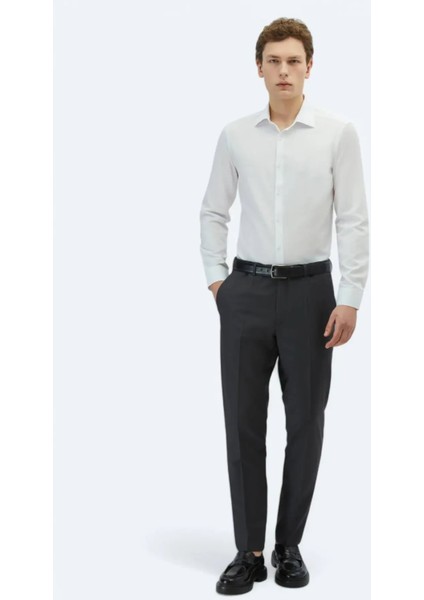 Beyaz Düz Slim Fit Dokuma Klasik Pamuk Karışımlı Gömlek