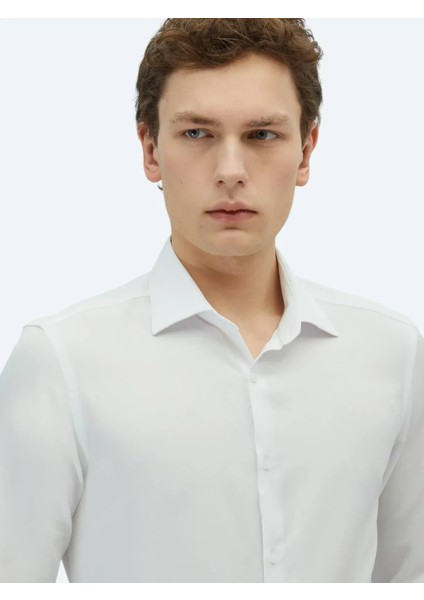 Beyaz Düz Slim Fit Dokuma Klasik Pamuk Karışımlı Gömlek fiyatları