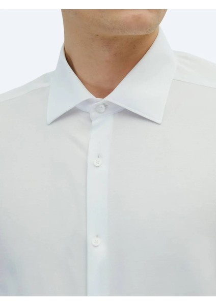 Beyaz Düz Slim Fit Dokuma Klasik Pamuk Karışımlı Gömlek modelleri